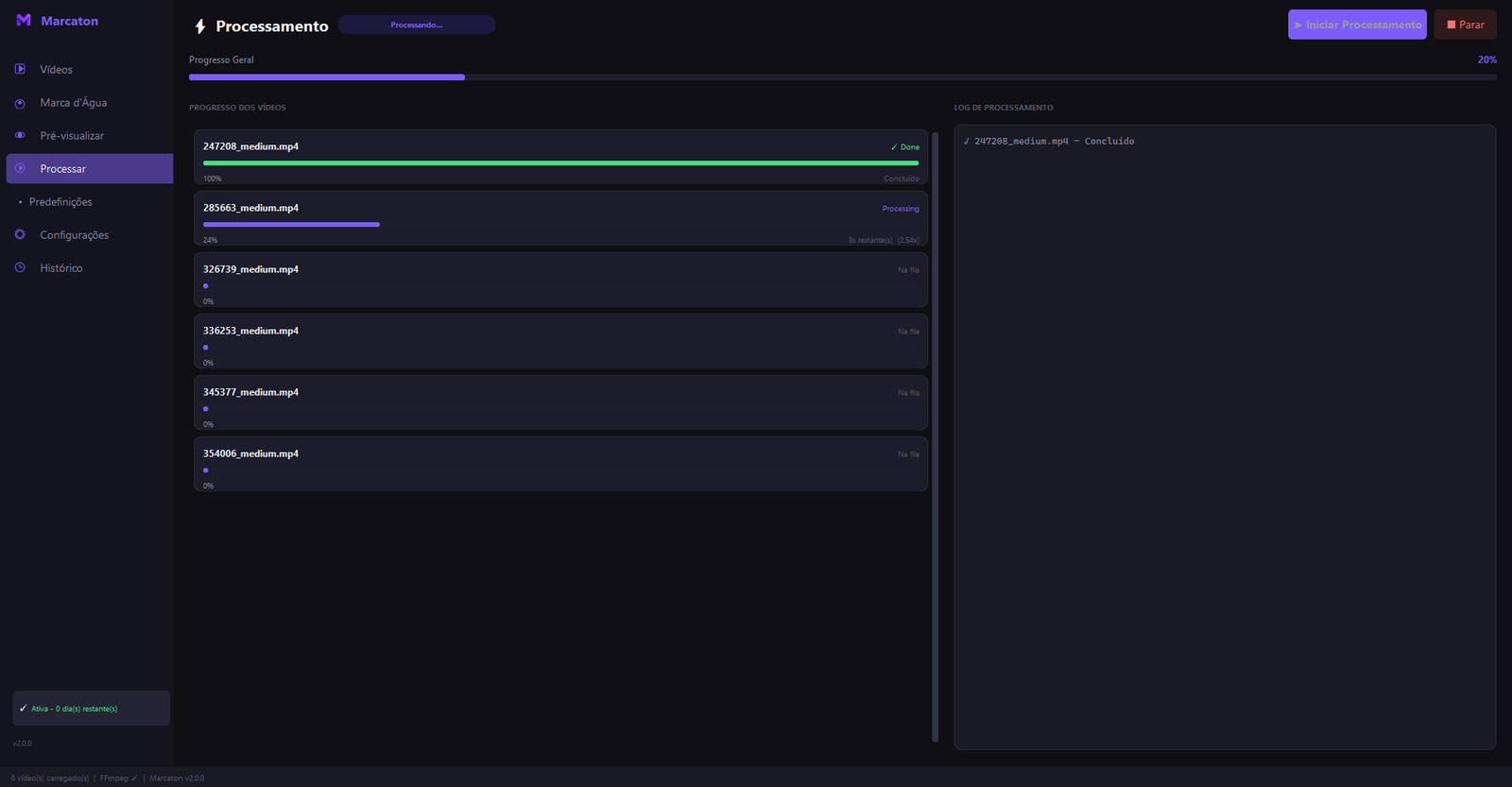 Screenshot do Marcaton - Processamento